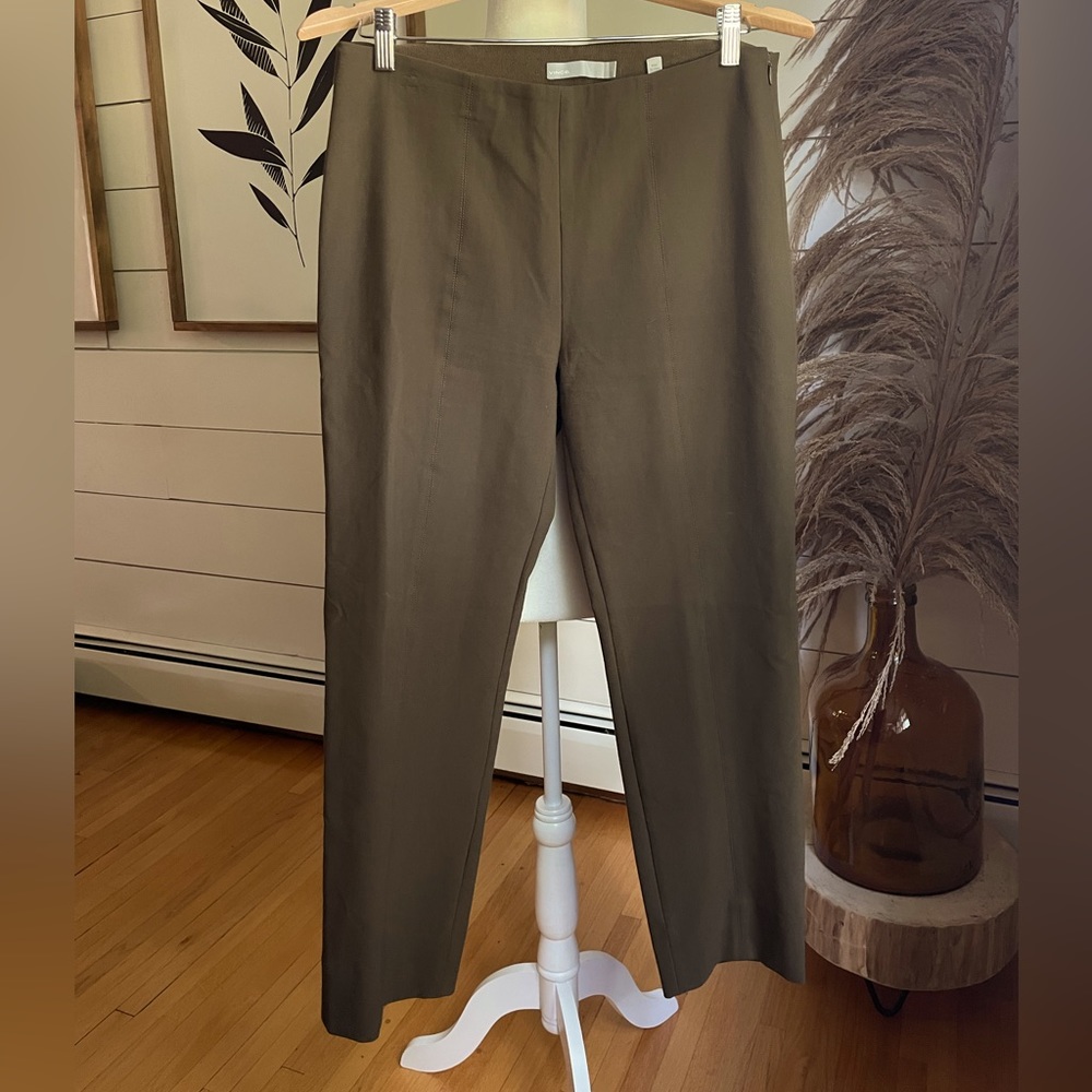 VINCE High Rise Pull On Split Hem wide flare pants olive